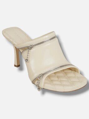 Burberry Women's Ivory Zippered Leather Open-Toe Mules Shoes Size EU:40 US:10